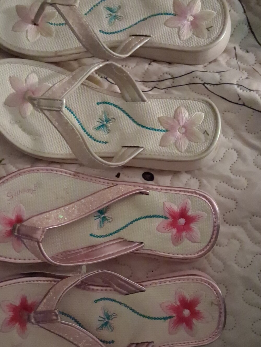 Two Pair Sweet  Women’s Floral Flip Flop Sandals in Pink and Cream